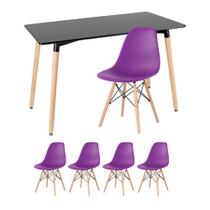 KIT - Mesa retangular Eames 60 x 120 cm preto + 4 cadeiras Eiffel DSW