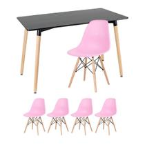 KIT - Mesa retangular Eames 60 x 120 cm preto + 4 cadeiras Eiffel DSW