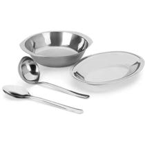 Kit Mesa Servir 1 Travessa 1 Bowl Colher Concha Inox 4 Pçs