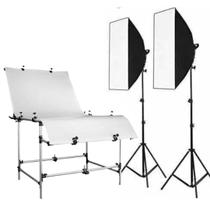 Kit Mesa Still de 1,3m e dois softbox com 2 tripés de iluminação de estúdio
