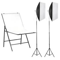 Kit Mesa Still de 1m e dois softbox 50x70cm com 2 tripés de iluminação de estúdio