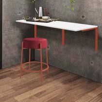 Kit Mesa Suspensa de Parede Fixa MDF Branco + 1 Banqueta Sintra Ferro Rose Gold Suede Vermelho - Ahazzo Móveis