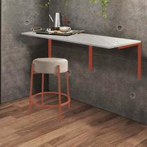 Kit Mesa Suspensa de Parede Fixa MDF Marmorizado + 1 Banqueta Sintra Ferro Bronze material sintético Bege - Ahazzo Móveis