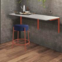 Kit Mesa Suspensa de Parede Fixa MDF Marmorizado + 1 Banqueta Sintra Ferro Bronze Suede Azul Marinho - Ahazzo Móveis