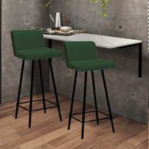 Kit Mesa Suspensa de Parede Fixa MDF Marmorizado + 2 Banquetas Lexi Ferro Preto Suede Verde - Ahazzo Móveis