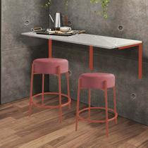 Kit Mesa Suspensa de Parede Fixa MDF Marmorizado + 2 Banquetas Sintra Ferro Rose Gold Suede Rose - Ahazzo Móveis