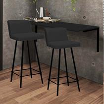 Kit Mesa Suspensa de Parede Fixa MDF Preto + 2 Banquetas Lexi Ferro Preto material sintético Preto - Ahazzo Móveis