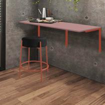 Kit Mesa Suspensa de Parede Fixa MDF Rosa + 1 Banqueta Sintra Ferro Bronze Suede Preto - Ahazzo Móveis