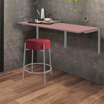 Kit Mesa Suspensa de Parede Fixa MDF Rosa + 1 Banqueta Sintra Ferro Prata material sintético Vermelho - Ahazzo Móveis