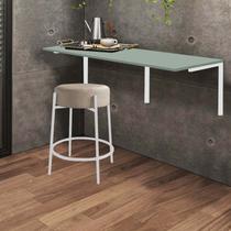 Kit Mesa Suspensa de Parede Fixa MDF Verde Oliva + 1 Banqueta Sintra Ferro Branco material sintético Bege - Ahazzo Móveis