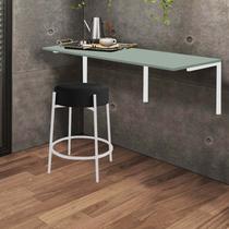 Kit Mesa Suspensa de Parede Fixa MDF Verde Oliva + 1 Banqueta Sintra Ferro Branco Suede Preto - Ahazzo Móveis