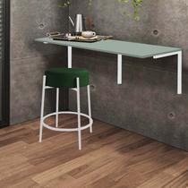 Kit Mesa Suspensa de Parede Fixa MDF Verde Oliva + 1 Banqueta Sintra Ferro Branco Suede Verde - Ahazzo Móveis