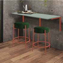 Kit Mesa Suspensa de Parede Fixa MDF Verde Oliva + 2 Banquetas Sintra Ferro Bronze Suede Verde - Ahazzo Móveis