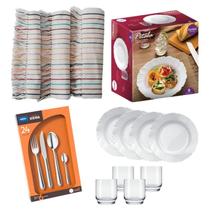 Kit Mesa Talher-pratos-copos-jogos Americano-caminho Mesa Listras multicor