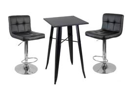 Kit Mesa Tolix Bistrô Bar Com 2 Banquetas Gomos Estofadas Pretas Kit Mesa Tolix Bistrô Bar Com 2 Banquetas Gomos Estofadas Pretas