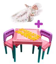 Kit Mesa Tritec Com 2 Cadeira Rosa + Boneca Bebê Rose Ring