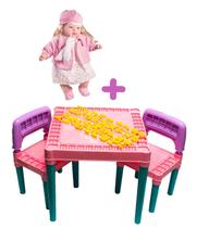 Kit Mesa Tritec Menina Rosa + Boneca Canta 3 Cantigas Roda