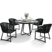Kit Mesa Wine Com 4 Cadeira Área Externa Espaço Gourmet Corda Náutica Belize D04 Preto - Lyam Decor