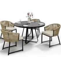 Kit Mesa Wine E 4 Cadeiras Área Externa Espaço Gourmet Corda Náutica Bethari D04 Bege - Lyam Decor