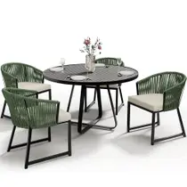 Kit Mesa Wine E 4 Cadeiras Área Externa Espaço Gourmet Corda Náutica Bethari D04 Verde - Lyam Decor