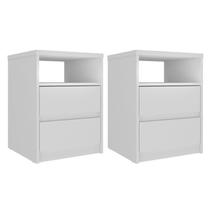 Kit Mesas de Cabeceira 2 Gavetas 1 Nicho 100% Mdf Gales Branco Kit Mesas de Cabeceira 2 Gavetas 1 Nicho 100% Mdf Gales Branco