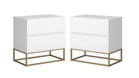 Kit Mesas de Cabeceira Eros branco Com Base de Ferro Dourado P/ Quarto
