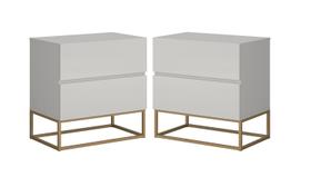 Kit Mesas de Cabeceira Eros Off White Com Base de Ferro Dourado P/ Quarto