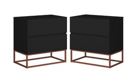 Kit Mesas de Cabeceira Eros preto com Base de Ferro Cobre P/ Quarto