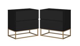 Kit Mesas de Cabeceira Eros preto Com Base de Ferro Dourado P/ Quarto