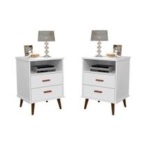 Kit Mesas de Cabeceira ITÁLIA Branco Conjunto com Visual Retrô e Pés Estilo Clássico