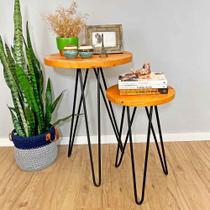 Kit Mesas de Canto de Ferro e Madeira HairPin Carvalho e Preto Kit Mesas de Canto de Ferro e Madeira HairPin Carvalho e Preto