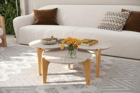 Kit Mesas de Centro 105cm + 55cm - Off White Perolizado/Freijo