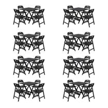Kit Mesas Dobráveis Elegance 4 Lugares MDF Cadeiras Preto 70x70 Mega Madeira