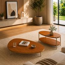 Kit Mesas Orgânicas Para Sala Moderna Decoração Luxo Mesa Lateral e Mesa de Centro para Sala de Estar MDF Freijó Kit Mesas Orgânicas Para Sala Moderna Decoração Luxo Mesa Lateral e Mesa de Centro para Sala de Estar MDF Freijó