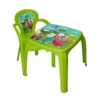 Kit Mesinha com 1 Cadeira Plastico Verde Infantil Dinossauro suporta 25Kg