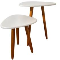 Kit Mesinha de Canto Pé Palito Retrô 37cm e 52cm Pés Madeira