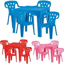 Kit Mesinha E 4 Cadeira Poltrona Infantil Plástica Colorida