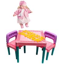 Kit Mesinha Infantil 2 Cadeira + Boneca Clássica Reborn Rose