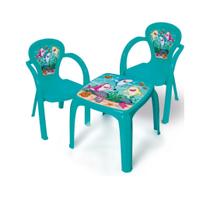 Kit Mesinha Infantil Oceano Com 2 Cadeiras Azul De Plastico Usual Utilidade Suporta 25kg