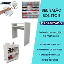 Kit Mesinha Manicure + Carrinho + Expositor + Apoio De Punho Branco