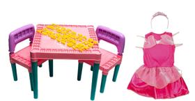 Kit Mesinha Tritec Rosa Menina + Fantasia Menina Coroa Rosa Kit Mesinha Tritec Rosa Menina + Fantasia Menina Coroa Rosa