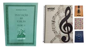 Kit Método Iniciação ao Violão Vol. 2 Henrique Pinto + Caderno Música Pentagrama de 80 Folhas