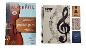 Kit Método Prático Para Violino Nicolas Laoureux Volume 1 + Caderno Música Pentagrama 80 Folhas