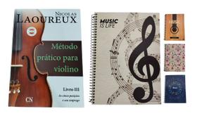 Kit Método Prático Para Violino Nicolas Laoureux Volume 3 + Caderno Música Pentagrama 80 Folhas