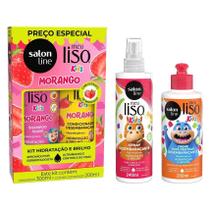 Kit Meu Liso Kids Morango Shampoo + Condicionador, Creme de Pente. e Spray Desembaraçante Salon Line