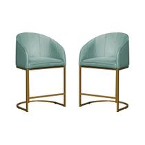 Kit Mia 02 Poltronas Banqueta Tecido Veludo Base Metal Dourada - Estopar