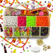 Kit Miçanga Infantil Bolinhas Coloridas Neon Cores Vibrantes Brilham no Escuro Entremeio Passante Para Pulseira Colar Brincos Aprox. 1700pçs