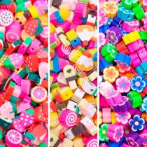 Kit Miçanga Infantil Docinhos Frutinhas Florzinha 3 Modelos Fimo 90pçs 60g Kit Miçanga Infantil Docinhos Frutinhas Florzinha 3 Modelos Fimo 90pçs 60g