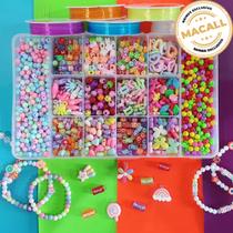 Kit Miçangas Bolinhas Letras Passantes Entremeio Colorido Infantil Bijuterias