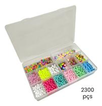 Kit Miçangas Coloridas Estojo Para Montar Pulseiras Colar Infantil 2300pç Entremeios Fio de Silicone